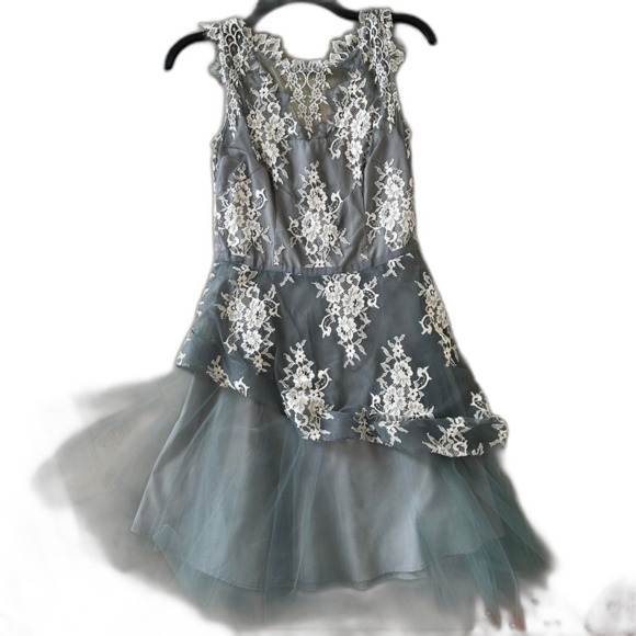 nha khanh lace Cocktail Dress Womens S 4 Mini Sleeveless Designer Tulle Floral - Picture 1 of 2